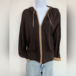 Jones New York Dark Brown and Tan Zip-Up Sweater